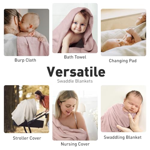 Image of GLLQUEN BABY Muslin Swaddle Blankets for Newborn Girls, Large 40''x38'' | 2Pk, 100% cotton, ultra soft and breathable, gentle on sensitive newborn skin, Multi-use as swaddle wrap, receiving blankets