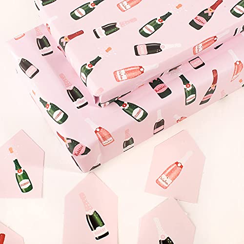 Central 23 - Pink Wrapping Paper - For Wedding - Champagne Print - Celebration Gift Wrap - 6 Sheets - Birthday New Baby, Bride And Groom - For Anniversary Or Valentines Day Gifts #TOP4