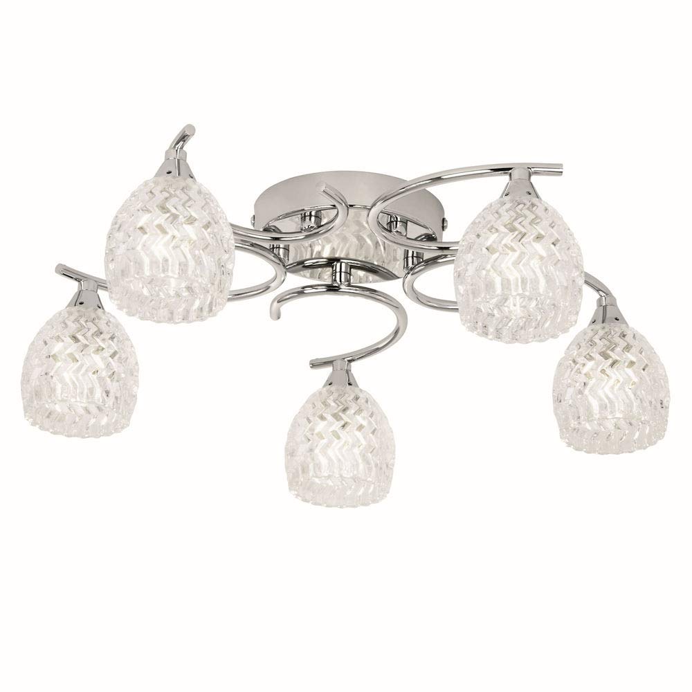 Betta Lighting Light 5 Flush Ceiling Chrome Plate Finish With Clear Patterned Glass Shades