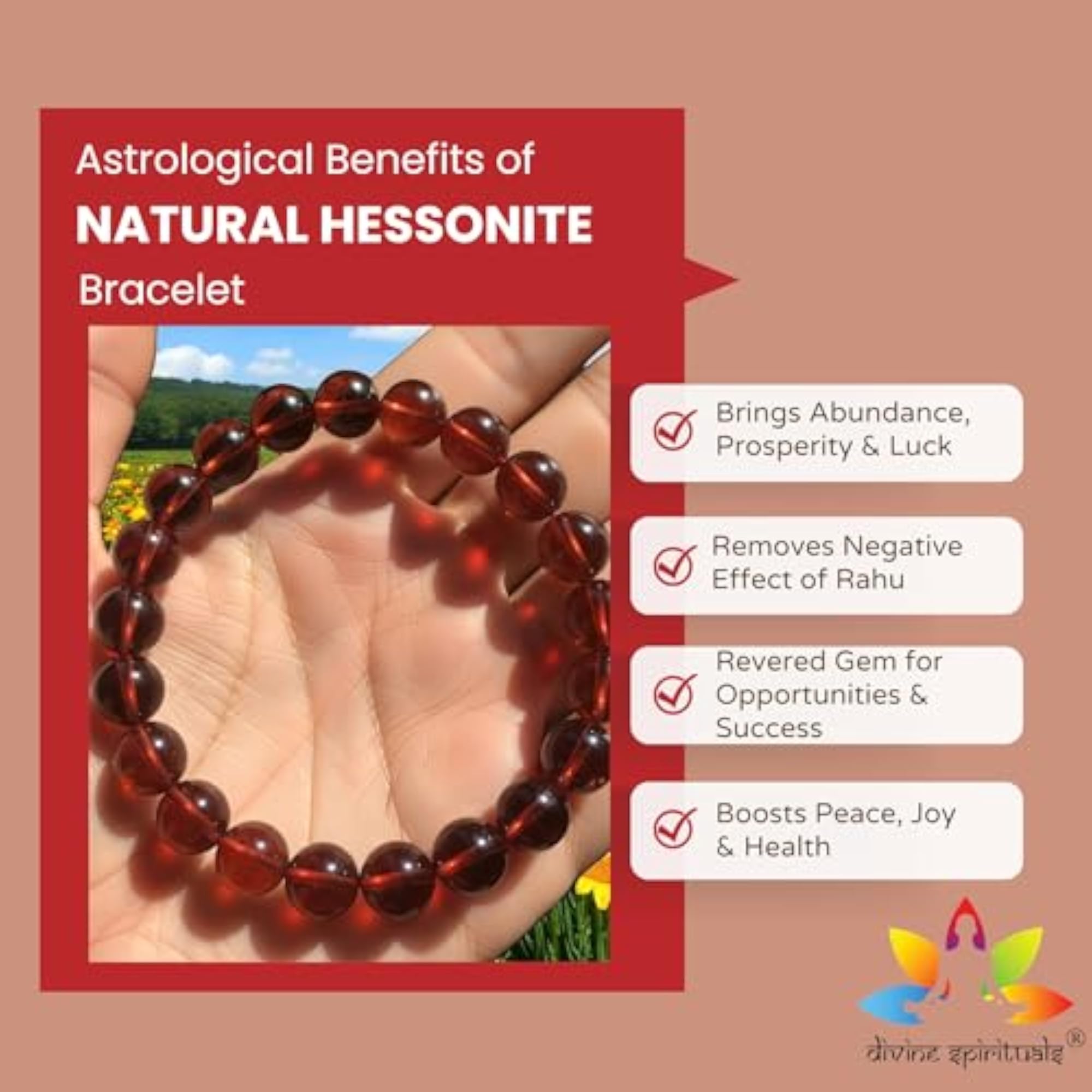 Unisex Premium Natural Hessonite Gemstone Bracelet, Certified