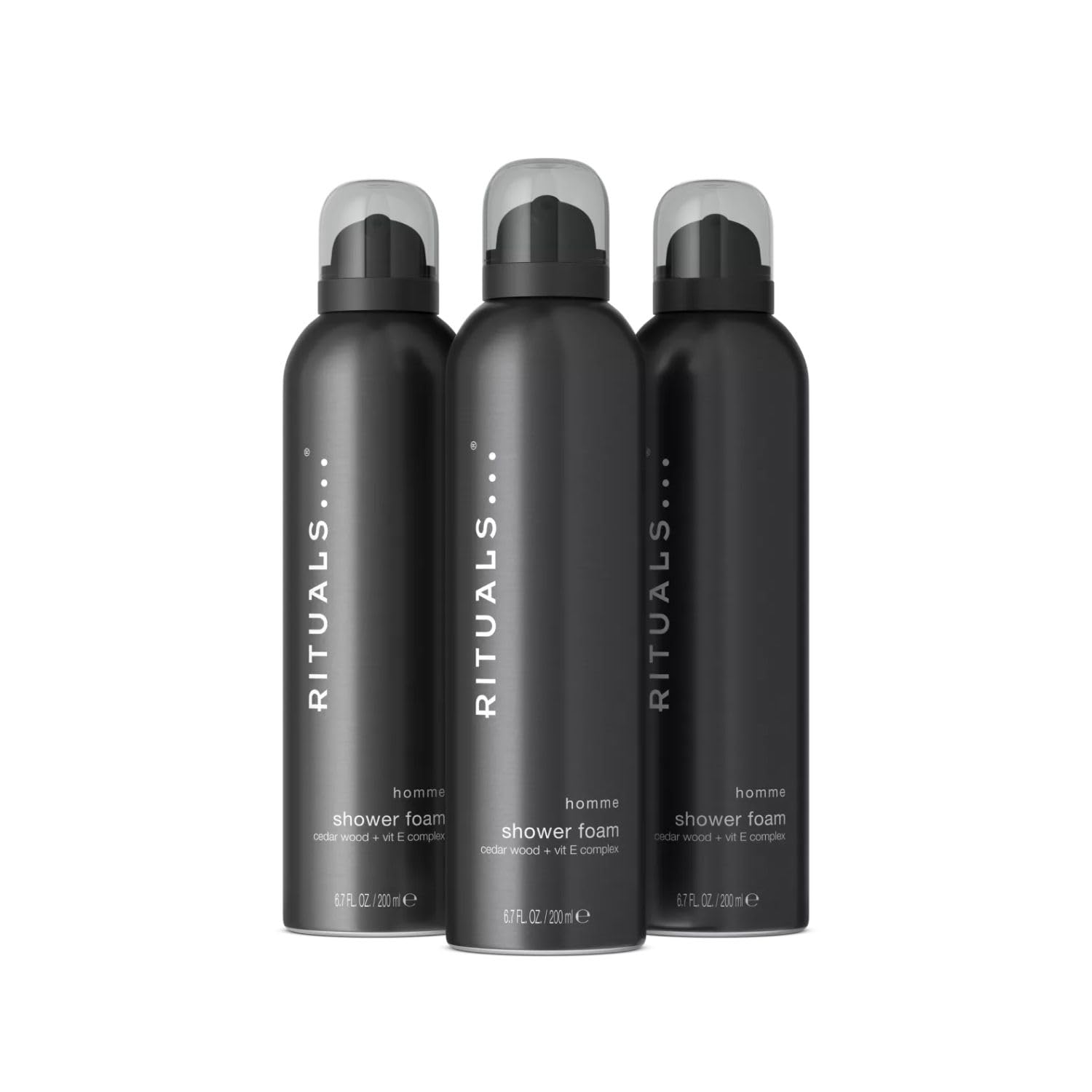 RITUALS Homme Pack ahorro con 3 espumas de ducha – Geles de ducha con madera de cedro y vitamina E – Gel de ducha con propiedades revitalizantes – Value Pack de 3 x 200 ml