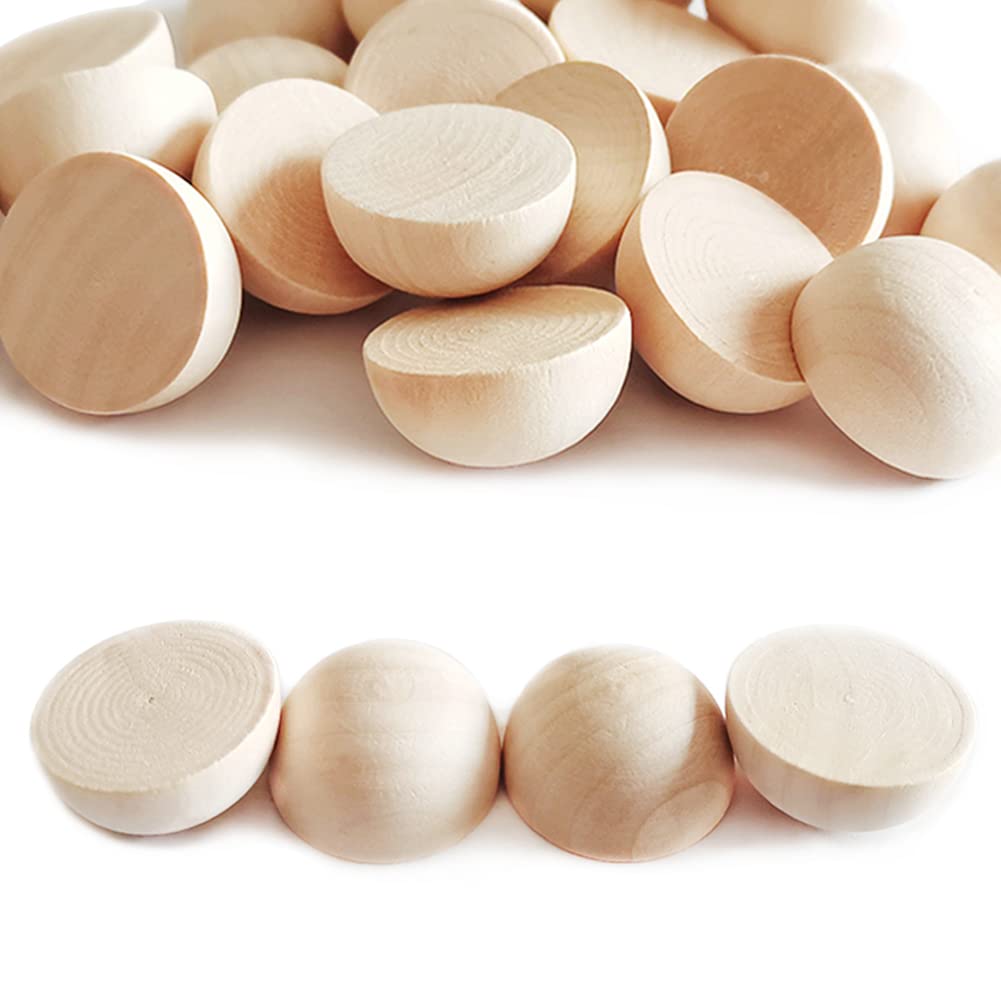 ZQYYQZ 80Pcs Unfinished 30 mm Big Half Wooden Beads for Crafts, Natural Half Wood Beads Mini Split Wood Balls for Crafts Painting, Kids Arts,