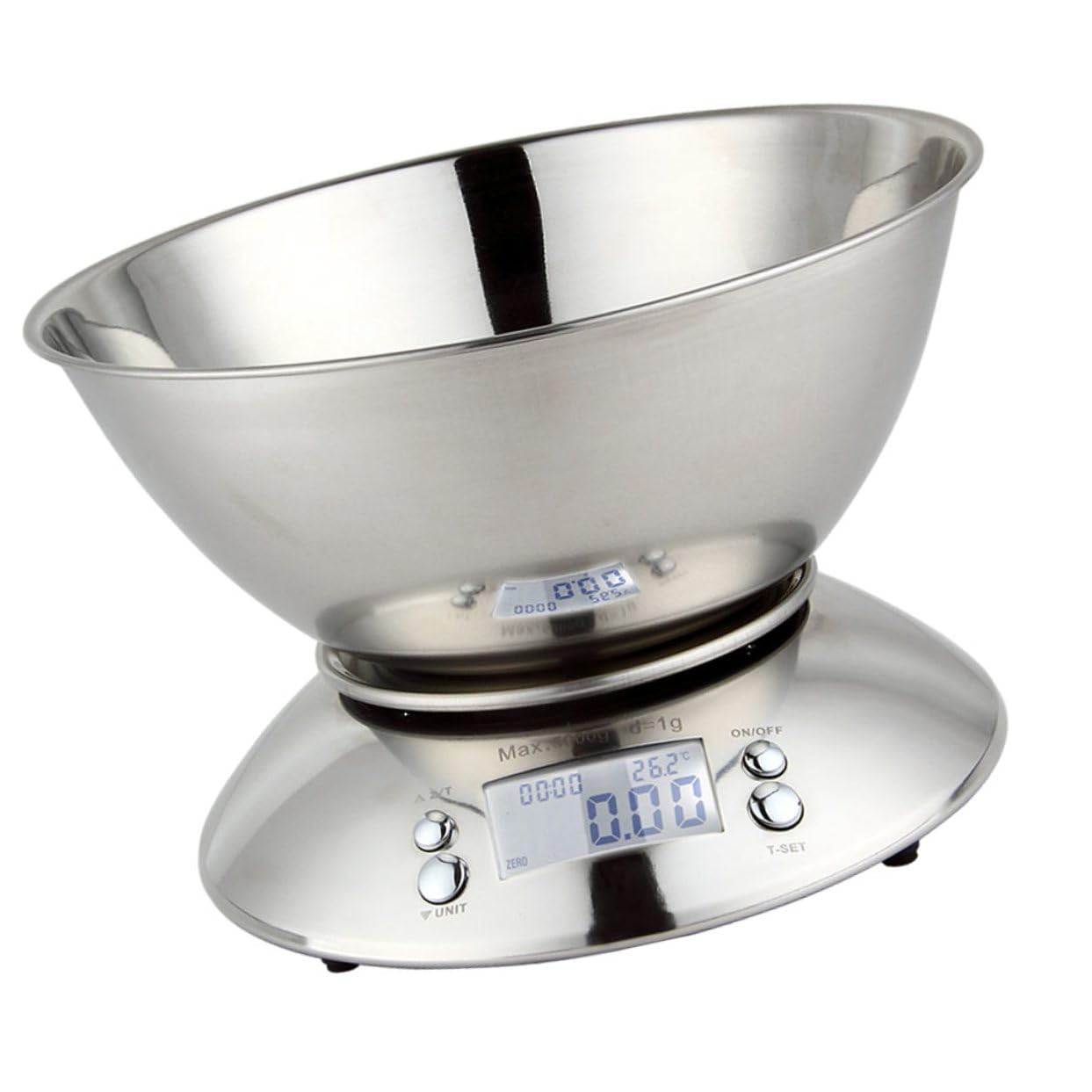 Kichvoe Electronic Kitchen Scale Food Scale Stainless Steel with Detachable Bowl Timer Clock High-Precision for Home Cooking Meal Prep Random Color