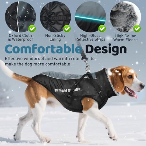 Votoko Sport im Freien Wintermantel Hund, Reflektierender Haustier-Schneeanzug Hundemantel mit Geschirr, Hundemantel Warm mit Windschutz und Wasserdicht, Geeignet für MittelgroßE Hunde (2XL)