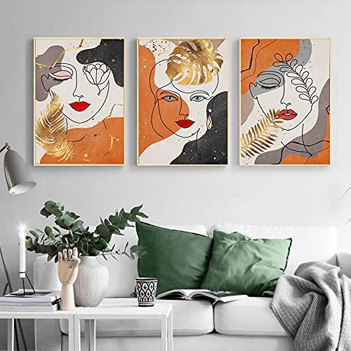Affiche visages abstraits feuille d'or pour sublimer le design du salon