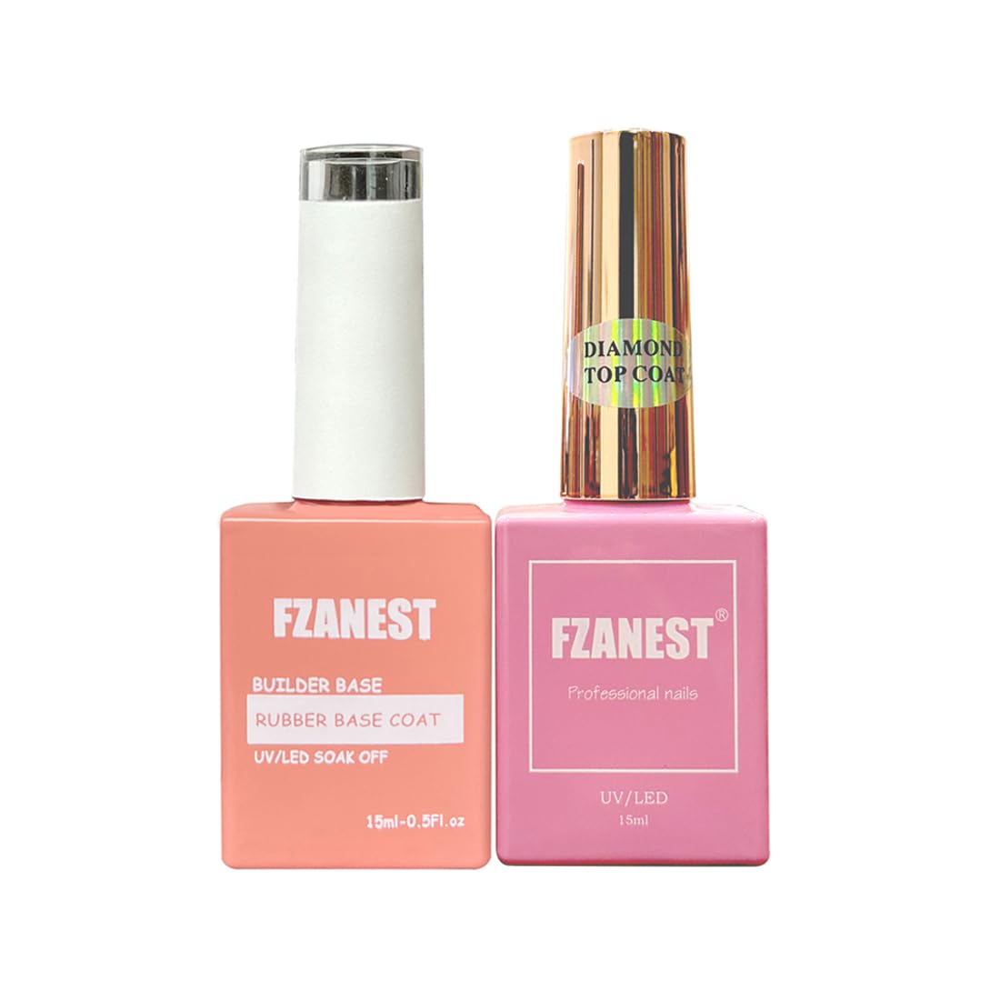 FZANEST Clear Rubber Base Gel and Diamond Top Coat Set,5