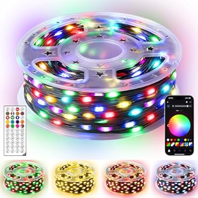 Ollny Smart Christmas Lights 66FT 200LEDs, Color Changing Christmas Tree Lights App & Remote Controlled, RGB String Light with DIY Music Timer for Outdoor Indoor Holiday Xmas Decorations