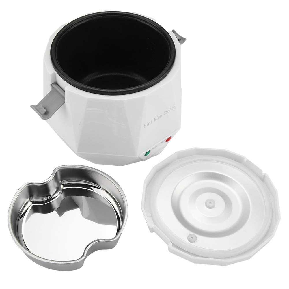 Olla arrocera eléctrica para automóvil, vaporizador de alimentos multifuncional portátil de 12 V y 100 W con revestimiento antiadherente, adecuado para viajes, camping, oficina, (Blanca)