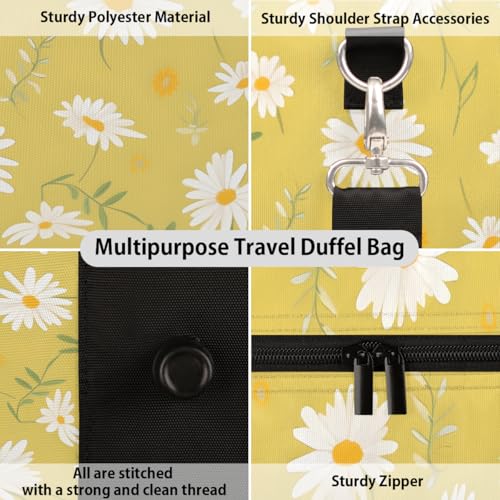 Daisy Travel Duffle Bag, Sports Gym Bags for Women Men, Carry On Weekender Overnight Bag, Spring Floral Workout Hospital Airplane Trips Bag3