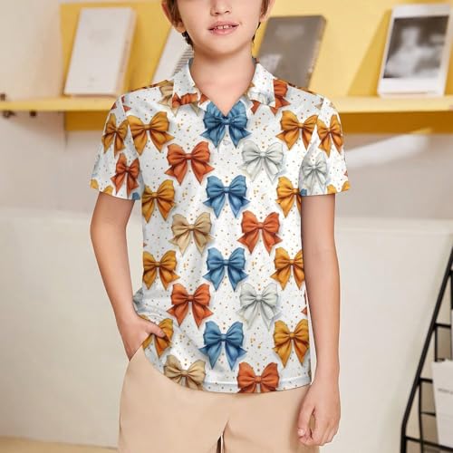 Boys' Classic Polo Shirts Short Sleeve Moisture-Wicking Golf & Tennis Shirts for Youth Teens Colored Bow Tie2