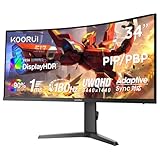 KOORUI 湾曲チゲーミング モニター 34イン WQHD(3440*1440) 180Hz 1ms 21:9 曲面 ウルトラワイド VA HDR400 /チルト・高さ調整/HDMI Port×2,DisplayPort×1