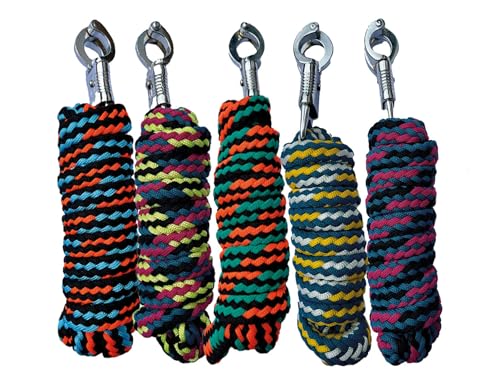 Brama-West Überraschungsbox Führstricke 5 Stück - für Pferde, Ponys, Shetty - Anbindestrick mit Panikhaken - Länge 2m - Bunte Farbmischung