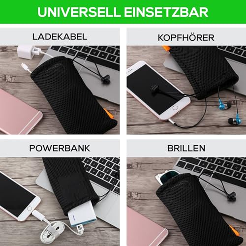 wortek Universal Handytasche Nylon Mesh 18,5 x 9cm Handy Tasche Handysocke für gängige Smartphone bis 6,5 Zoll – Handy Zubehör Mesh Beutel Kopfhörer Smartphonetasche schwarz