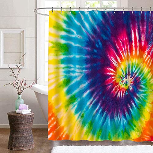 Bcnew KN-681-180CM×180CM Psychedelic Tie Dye Shower Curtain Sets Rainbow Trippy Boho Hippie Mandala Watercolor Abstract Colorful Geometric Polyester Fabric Bathroom Decoration 70×70 Inch thumb #1
