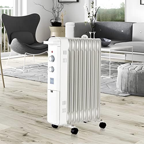 ANJI DEPOT 2000W 9Fin Oil Filled Radiator, Portable Heater, Oil Radiator, Electric Radiators, Heaters for home low energy with adjustable temperature(White)
