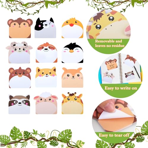 MXTIMWAN 12 Paket Sticky Notes, 360 Blatt Haftnotizen Klebezettel Tier Design, Notizzettel klebezettel klein, Selbstklebende Haftnotizzettel, für Büro, Kinder, Studenten, Mitgebsel Kindergeburtstag