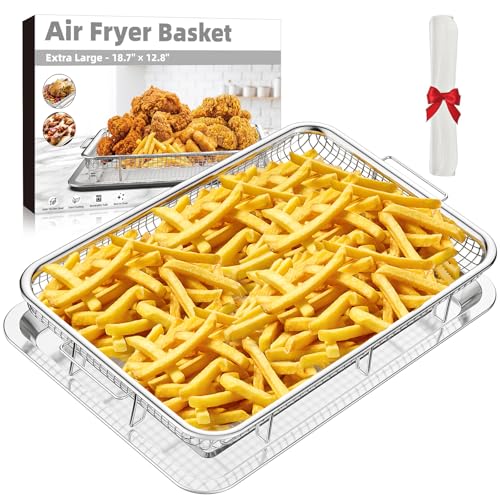 Comparison: Best Air Fryer Basket For Convection Oven 10 Air Fryer Basket for Oven,Extra Large 18.8" x 12.8" Oven Air Fryer Basket and Tray Set with 30 PCS Parchment Papers, THORSES Thickened Stainless Steel Air Fryer Pan and Crisper Tray for Frying Baking