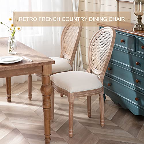 Virabit French Dining Chairs Set Of 4, Rattan Farmhouse Upholstered Dining Chairs With Curved Backrest And Beautifully Carved Solid Woodframe For Living Room, Kitchen, Restaurant #TOP4