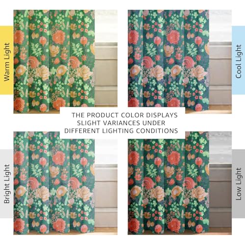 Image of Cloth Fusion Printed 100% Blackout Door Curtains 9 Feet Long Set of 2, Room Darkening Parda with Stainless Steel Grommets for Home Decor (9x4.5 Feet, Green Roses)