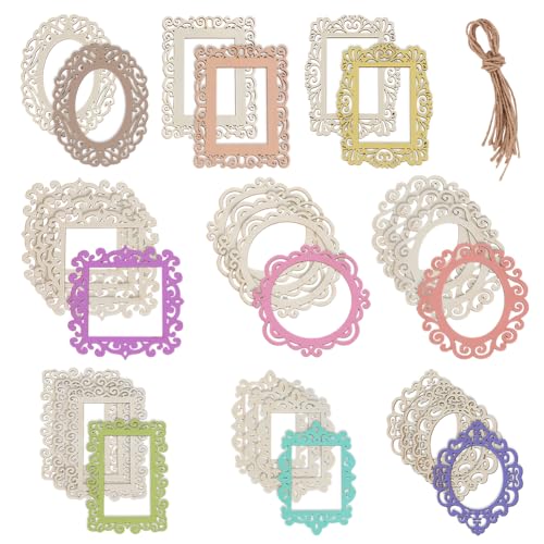 AHANDMAKER Lot de 30 cadre photo en bois brut - 9 styles - Mini décoratifs avec corde de jute - Décoration d'intérieur