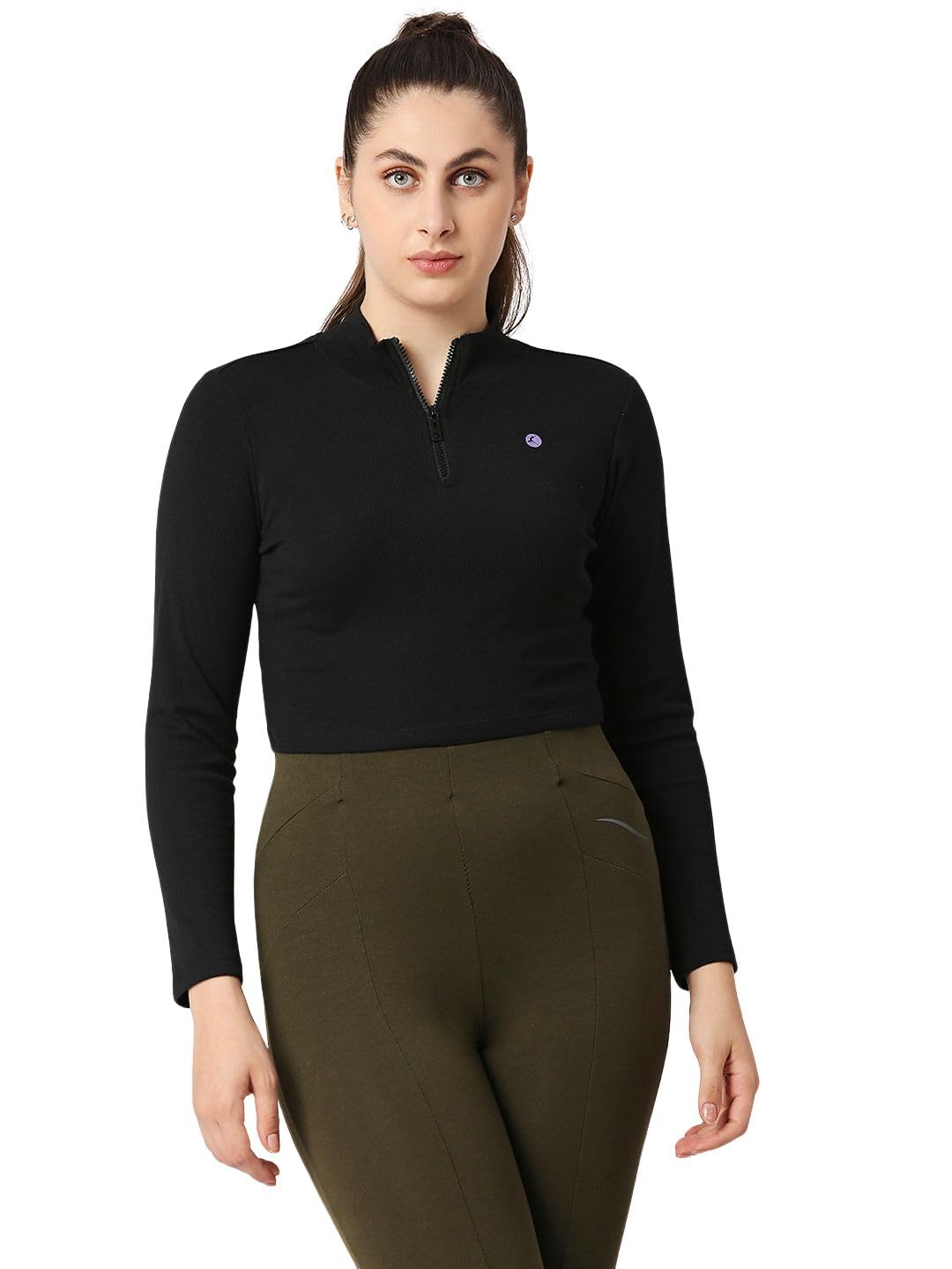 lovable sport Lovable Women's Cotton Blended Full Sleeves High Neck Zip Clouser Skin Fit Crop Top-Stunner Tank-04-picture-28