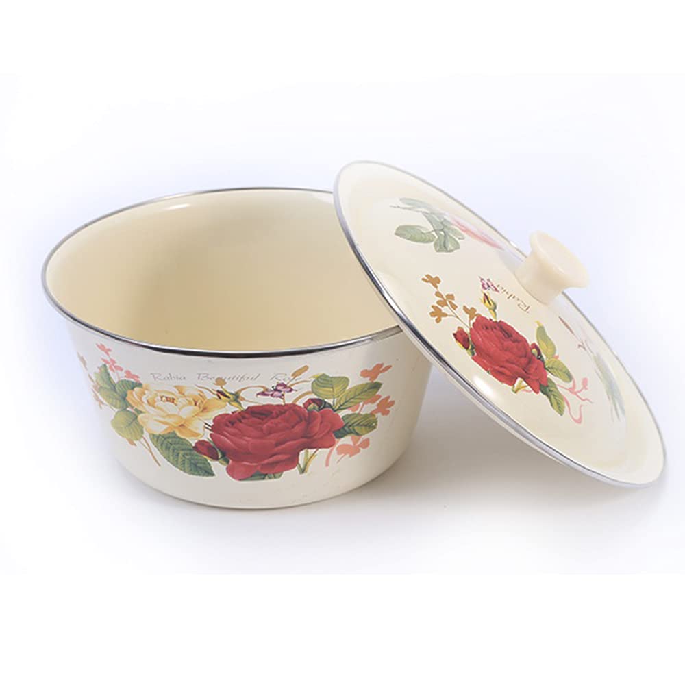 Vaisselle en émail, Bol à Ramen, Salade, céréales, Fruits, Bol de Riz, Bol à Soupe, Bol en émail créatif, avec Couvercle,20CM