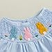 Partclots Baby Girls Easter Rompers Rabbit Embroidery Floral Print Short Sleeve 0 3 6 9 12 18 24 months (Blue Easter Rabbits, 6-12 Months)