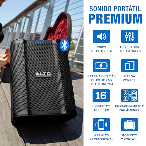 Miniatura 2 de Alto Busker Altavoz Autoamplificado Portátil Grande De 200w Con Bluetooth, Batería Recargable, Mesa De Mezclas 3 Canales, Alesis Fx, App, Carga Usb