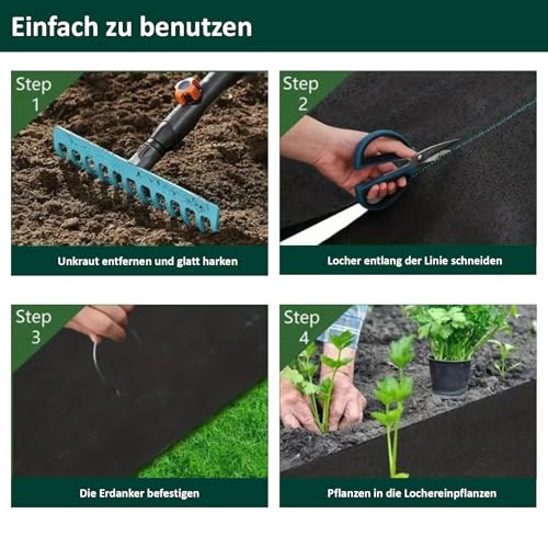 KOETBURG Unkrautvlies 100g/m² Extra Stark – 1m x 10m Unkrautfolie mit versiegelten Kanten – Wasserdurchlässiges Gartenvlies inkl. 8 Erdnägel mit Unterlegscheiben & Handschuhe – UV-Stabil & Reißfest
