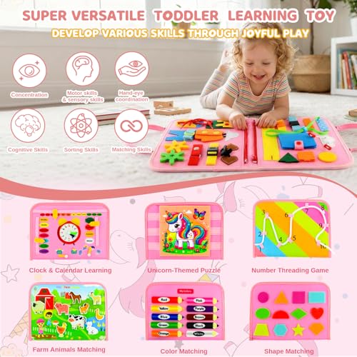 Toddler Busy Board Montessori Toys for Toddler 1-3 Year Old, Girl Birthday Gift, Preschool Educational Montessori Busy Book Board, Felt Sensory Activity Board Sorting Toy Age 2-4 with Fine Motor Skill - Image 3