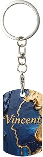 JugJug Custom Name Keychain Square Metal Keyring Underwater Sunlight Design Nature Engraved Gift