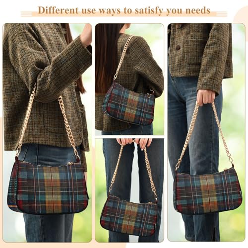 Shoulder Bags for Women Plaid Line Background Tote HandBag Shoulder Bags purse with Chain Zipper Closure3