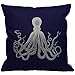 HGOD DESIGNS Poszewka na poduszkę ośmiornica urocza biała olbrzymia ośmiornica na ciemnoniebieskim tle poszewka na poduszkę dekoracyjna do domu dla mężczyzn/kobiet/chłopców/dziewcząt salon sypialnia sofa krzesło 45 x 45 cm poszewka na poduszkę