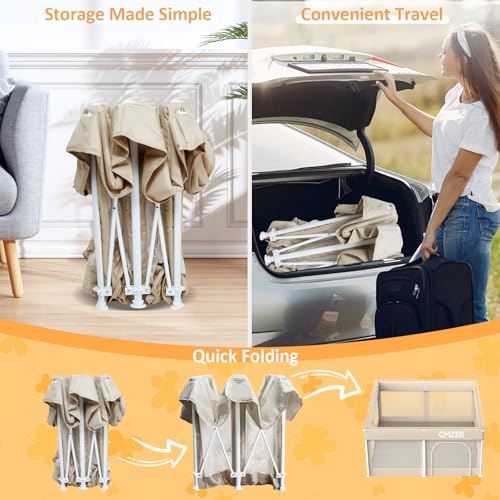 Omzer Foldable Baby Playpen 74\"×50\" - Playpen for Babies and Toddlers - Portable Safety Baby Fence Lightweight - No Installation Apricot - Thumbnail 3