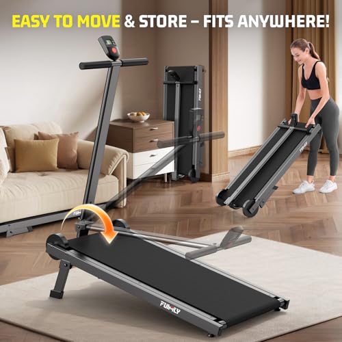 Image of Manual Walking Pad Treadmill with Incline 20%, Foldable Treadmill with Handle Bar, 500lbs Capacity, Non-Electric Fixed Incline, Non-Slip, Digital Monitor,Durable Compact Build for Home /Gym /Outside