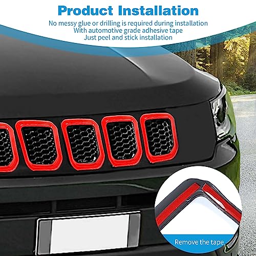 Image of for Compass Front Grille Insert Cover Trim Frame Compatible with Jeep Compass 2021 2022 2023 Red Exterior Accessories 7pcs
