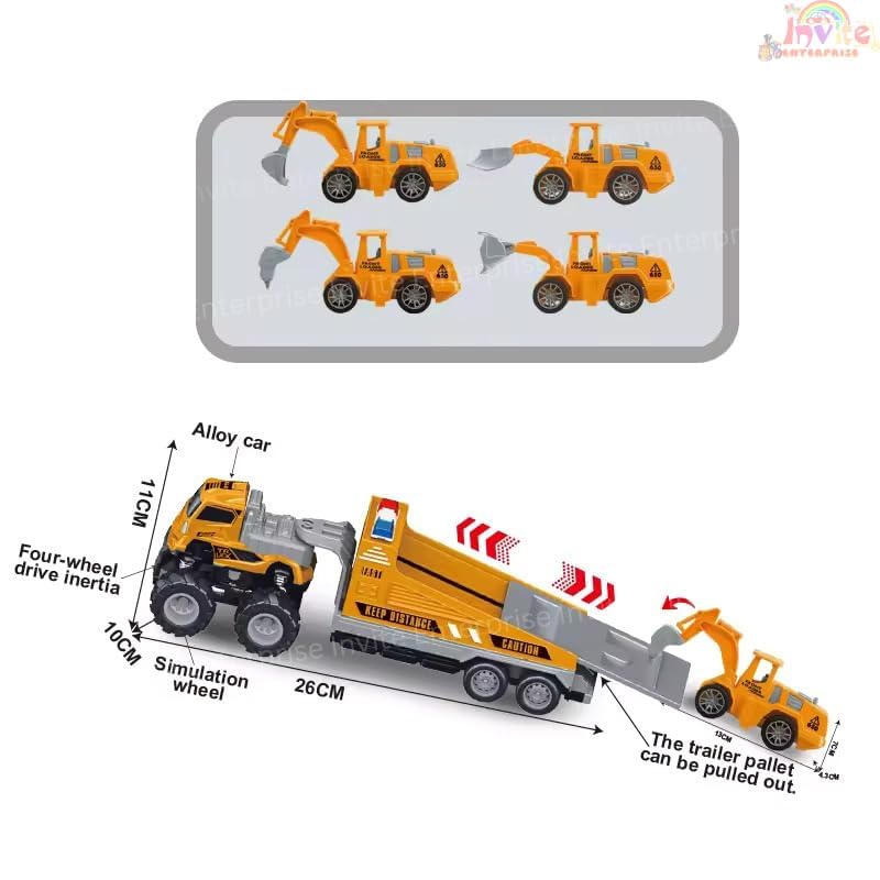 Image of 1:43 4WD Diecast Alloy Engineering Excavator Truck Toys with Friction Powered Miniature Car Vehicle Toy for Kids, Boys and Girls 【Pack of 1 - Multi Engineering Excavator Truck】