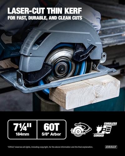 CRALY 7-1/4 Inch 60 Teeth Ultra Fine Finish Wood Cutting Circular Saw Blade, 5/8 Inch Arbor, Carbide Tipped, Thin Kerf, Black Ice™ Coating, for Plywood, MDF, OSB, Laminated, 2-Pack(C0760FF-2) - Thumbnail 2