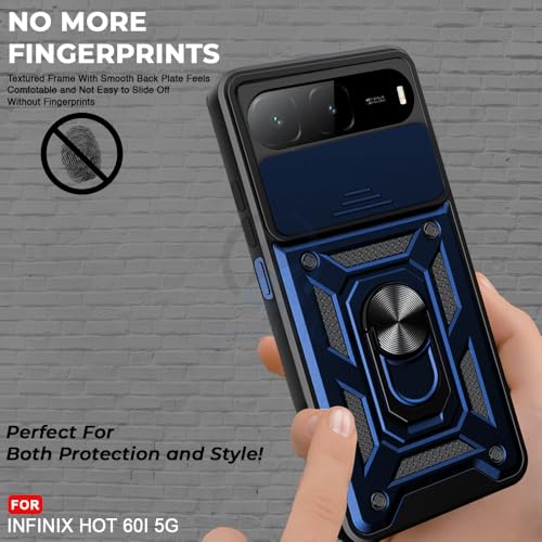 Image of AESTMO Tough Armor Infinix Hot 60i 5G / Tecno Spark GO 5G Bumper Back Case Cover | Ring Holder & Sliding Camera Shield Cover | 360 Degree Protection Back Case Cover for (Blue)