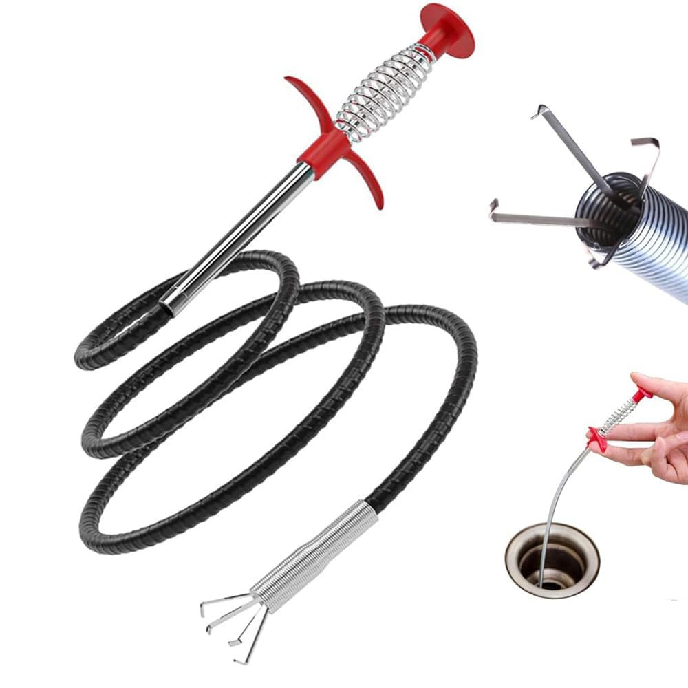 Sink Drain Cleaner Cable, Cleans Kitchen and Bathroom Sinks, Drain Pipe Cleaning Spring Stick, Hair Catching | Drain Pipe Cleaning Wire | Basin Cleaner Tool | 5 foot (160 CM) Pack of 1