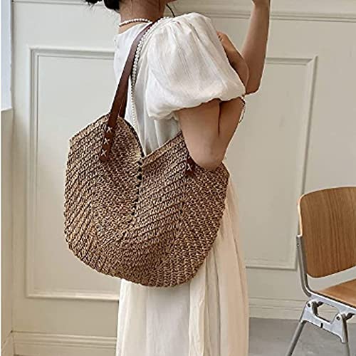 Bolsa de vime casual cor bege bolsa de palha bolsa de vime bolsa de praia de palha bolsa de ombro te