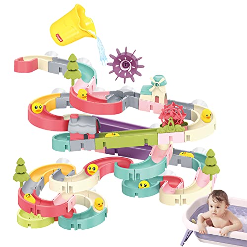 Badespielzeug Badewanne, Wasserbahn Badespielzeug, Badewannen Spielzeug Rutsche, DIY-Enten-Rutschen-Set, Dusch Badespielzeug, Niedliche Kleine Entenrutsche, Für Kinder Badespaß Geschenk, 86 Stück