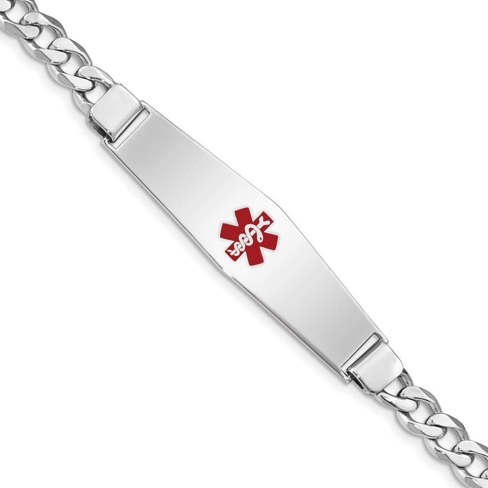 Polished Engravable Personalized Custom 925 Sterling Silver Medical ID Curb Link Bracelet For Men or Women Length 8 inches Width 7 mm