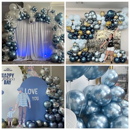 Image of Jobkoo Metallic Blue Balloons, 12Inch Chrome Light Blue Balloons 30Pcs Pastel Baby Blue Metallic Party Balloons Sky Blue Chrome Helium Latex Balloon for Birthday Baby Shower Wedding Party Decorations