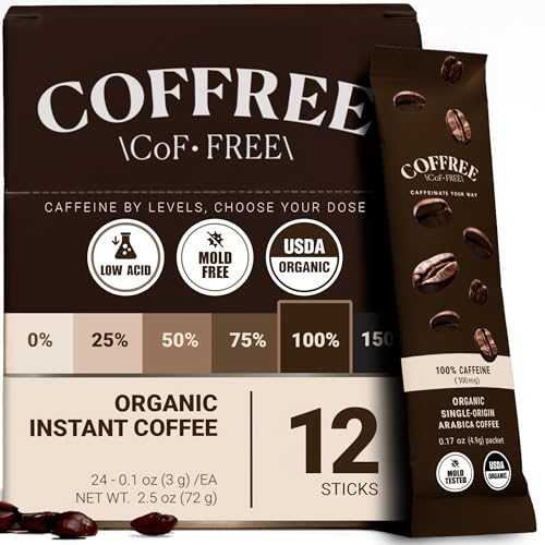 Image of COFFREE 100% Caffeine Instant Coffee - Medium Roast Arabica Coffee Powder for Hot or Cold Brew - Balanced Roast with Subtle Bitterness & Smooth Aroma