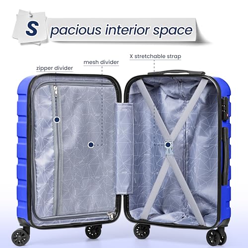 Image of AnyZip Luggage PC ABS Hardside Lightweight Suitcase with 4 Universal Wheels TSA Lock 20 24 28 Inch, Blue, 3 piece set (20 /24 /28), Fashion