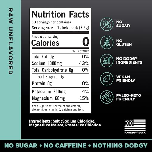 Image of LMNT Zero Sugar Electrolytes - Raw Unflavored Salt | Drink Mix | 30-Count