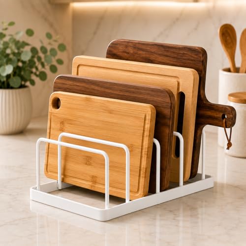 Image of Homeze Dish Drying Rack for Kitchen Counter | Carbon Steel Plate Stand & Pot Lid Organizer | 5 Slot Dish Drainer for Plates, Cutting Boards & Trays | Rust Resistant Cabinet Storage Rack - White(2 Set)