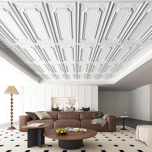 Art3dwallpanels 12 Pack Drop Ceiling Tiles, 2x4 Ft PVC Decorative 3D Wall Panel, Glue Up Ceiling Covering Panels for Basement Kitchen Bathroom, 24x48 Inch, Cover 96 Sq. Ft, White by Art3dwallpanels - Image 7