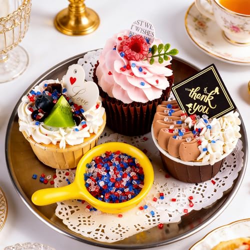 Image of Red White and Blue Sprinkles Edible, 130g /4.6oz 4th of July Sprinkles for Cake Decorating with Stars, Jimmies, Confetti, Sparkling Sugar and Nonpareils in 5-Cell, Ice Cream, Donuts, Macaron Toppings Supplies